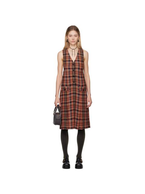 ANNA SUI Orange & Brown Plaid Midi Dress