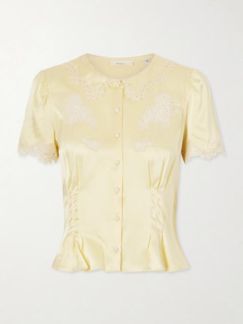 DÔEN Yvette Lace-trimmed Silk-satin Blouse