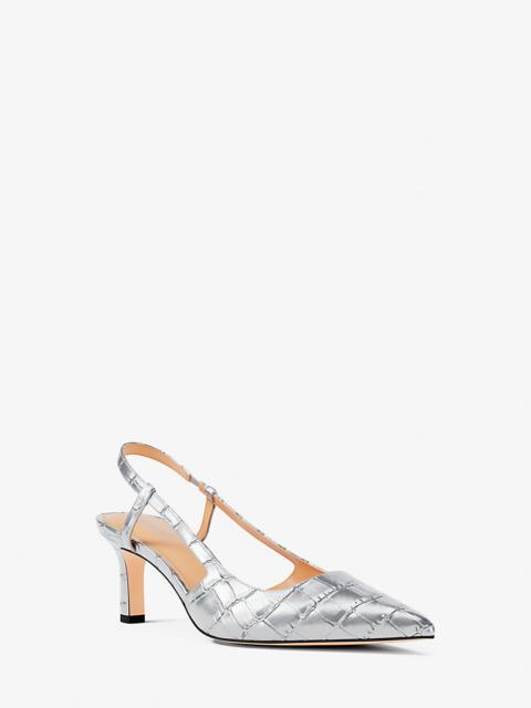MICHAEL KORS Alora Metallic Crocodile Embossed Leather Slingback Pump