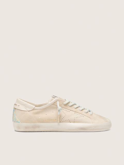 Golden Goose Men’s Super-Star in cream suede with perforated star and bead insert