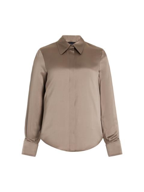 BRANDON MAXWELL Spence Silk Button-Down Shirt brown