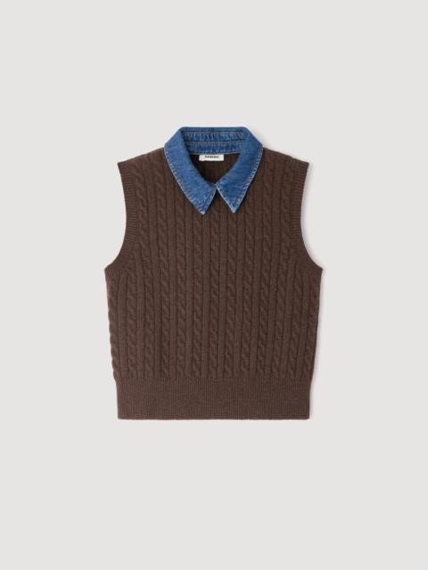 KNIT AND DENIM SWEATER