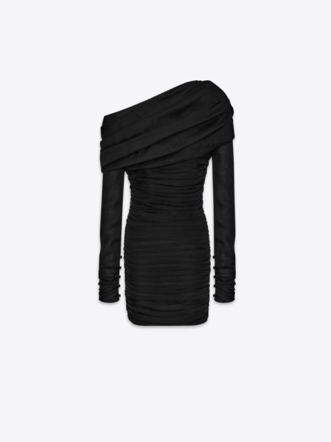 SAINT LAURENT ruched one-shoulder dress in silk muslin