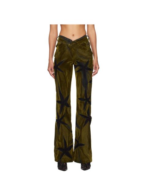 MASHA POPOVA Khaki & Black V-Shape Flocked Jeans