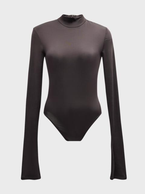 Mock-Neck Long-Sleeve Lightweight Jersey Bodysuit