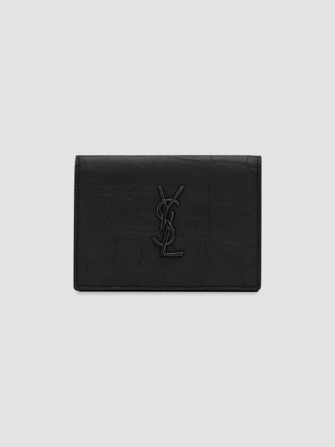 SAINT LAURENT Men's Cassandre Card Case in Crocodile-Embossed Leather - Black