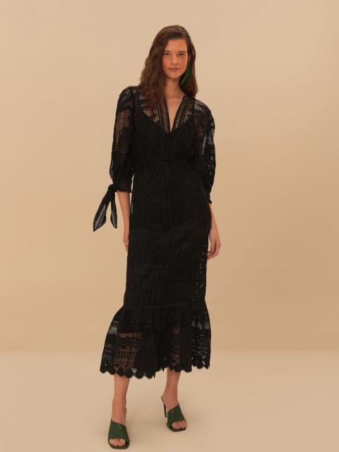 FARM RIO Black Morada Boa Guipure Maxi Dress
