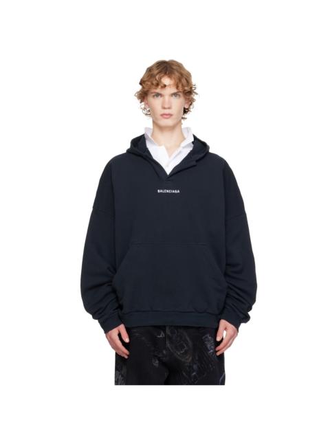 BALENCIAGA Black 'Balenciaga' Back Polo Hoodie