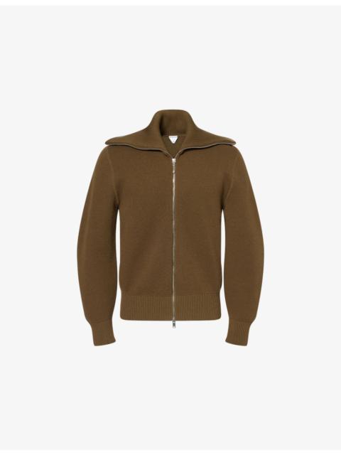 Bottega Veneta Oversized-Collar Ribbed Wool-And-Cotton Cardigan