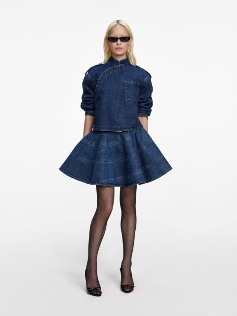 self-portrait Flared Denim Mini Skirt