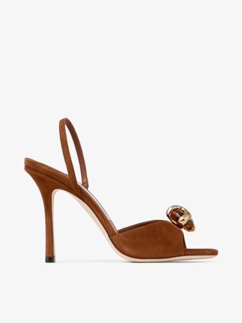 JIMMY CHOO Emani 100 Tan and Amber Suede Sandals