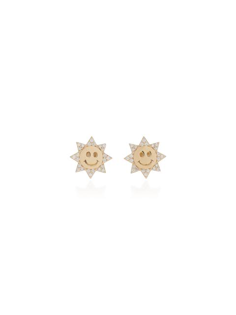 Happy Face Sun 14K Gold Diamond Stud Earrings gold