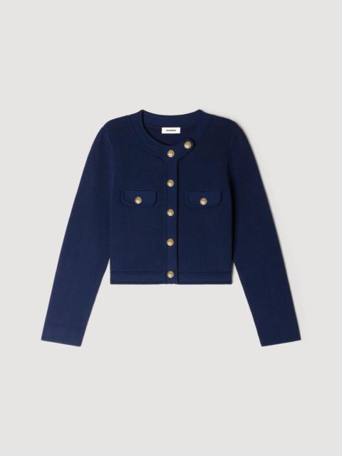 Sandro CROPPED RIB KNIT CARDIGAN