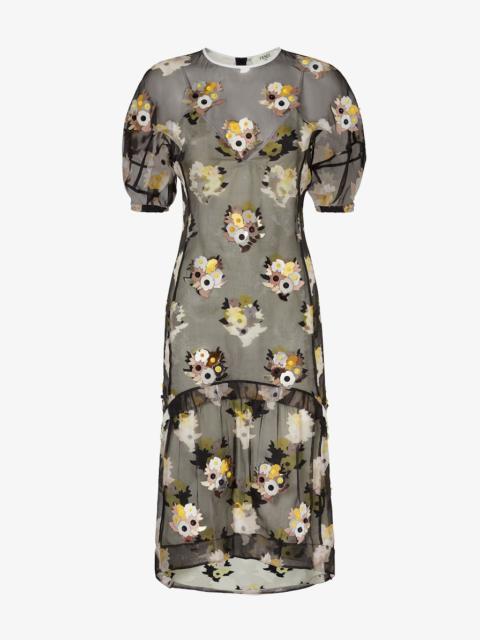 FENDI Dress Black printed organza dress with appliqués