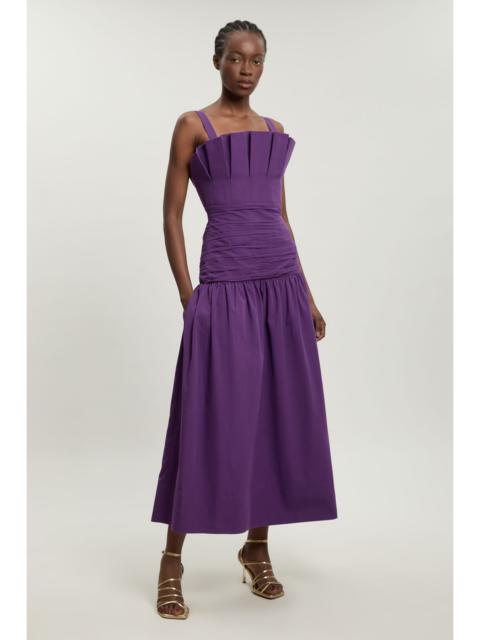 KAREN MILLEN Poplin Pleated Midi Dress