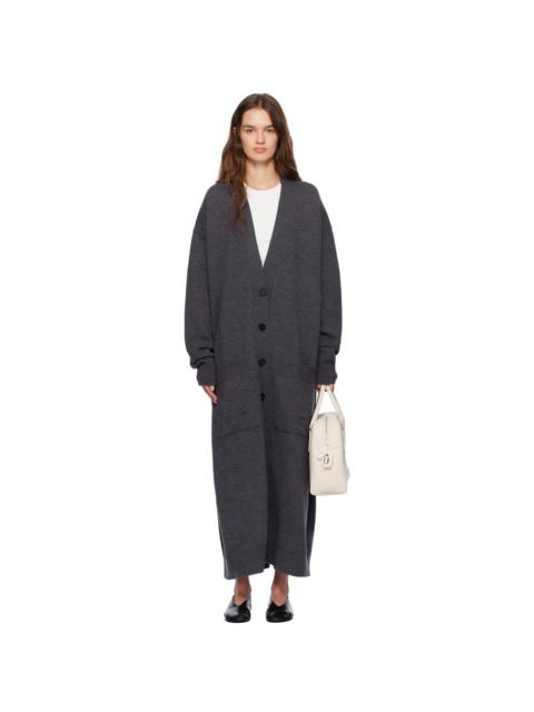 Jil Sander Gray Long V-Neck Knitted Caridgan