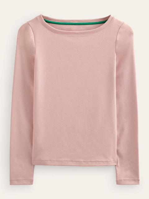 BODEN Essential Boat-Neck Jersey Top-Milkshake