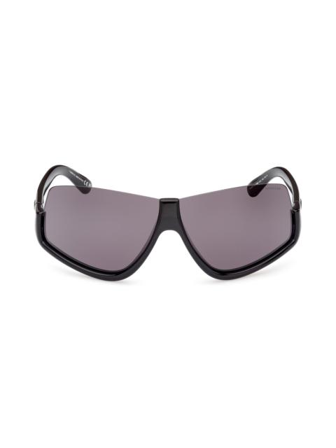 Moncler Moncler Vyzer Shield Sunglasses in Shiny Black /Smoke Lenses at Nordstrom