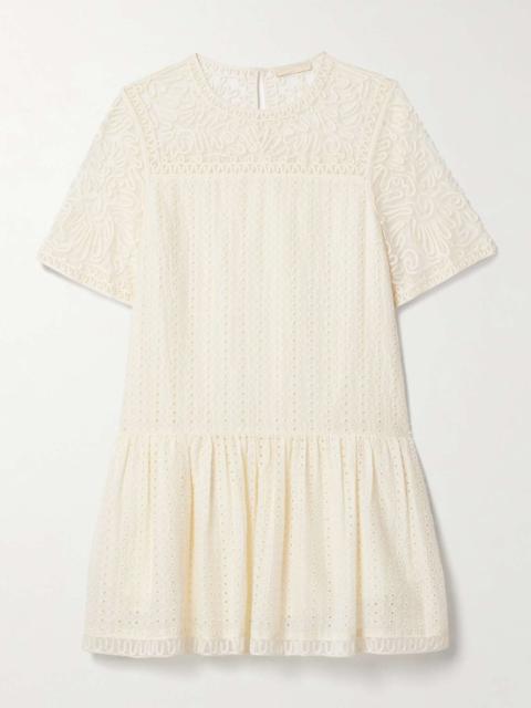 ULLA JOHNSON Gabi tulle-trimmed broderie anglaise cotton and silk-blend mini dress Ivory