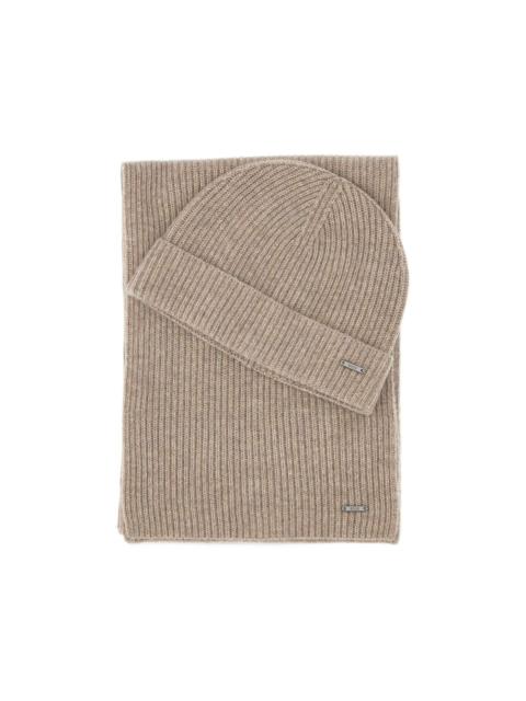BOSS logo-plaque scarf and beanie hat set