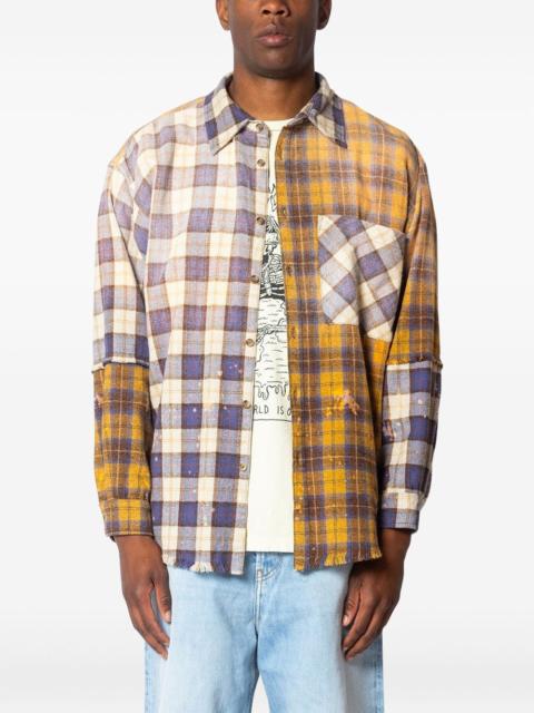 SATOSHI NAKAMOTO patchwork frayed check shirt