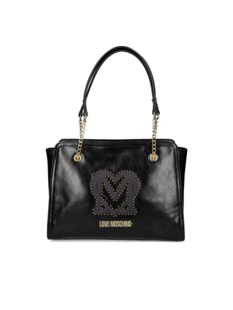 Moschino logo-plaque studded shoulder bag