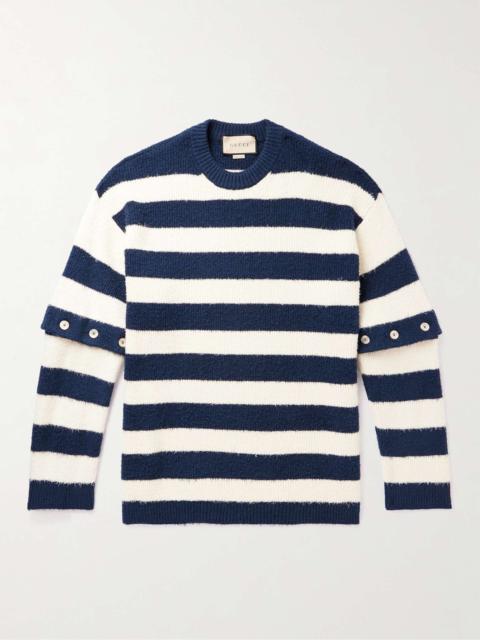 GUCCI Convertible Striped Ribbed Cotton-Blend Sweater