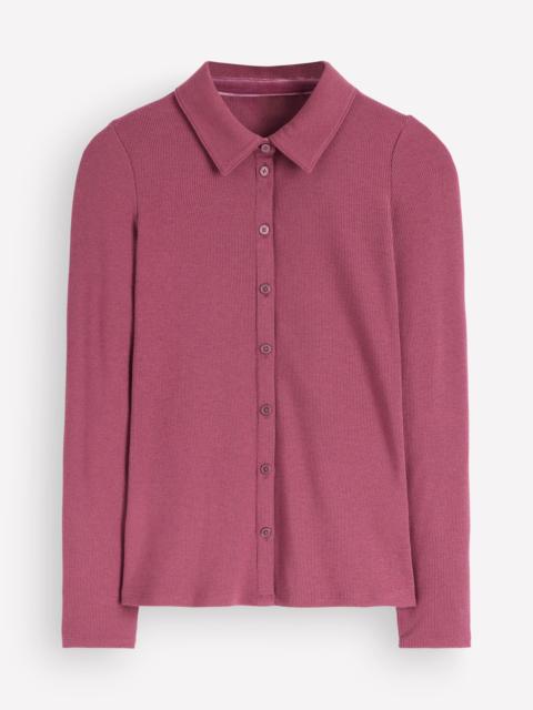 BODEN Jersey Velvet Ribbed Shirt-Maroon