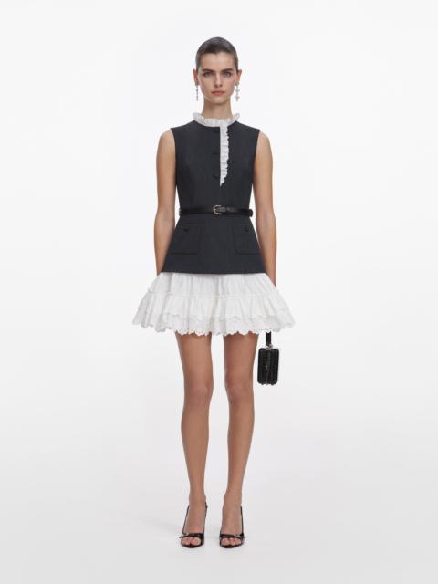 self-portrait Grey Tailored Cotton Frill Mini Dress