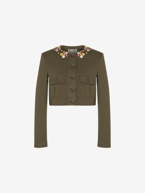 Moschino FLOWERS COTTON CANVAS CROPPED JACKET