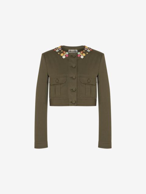 Moschino FLOWERS COTTON CANVAS CROPPED JACKET