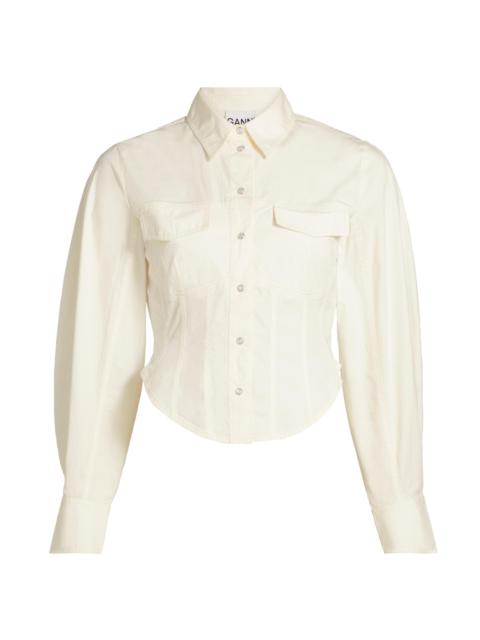 GANNI Women's Washed Stretch-Cotton Corset Shirt - Egret