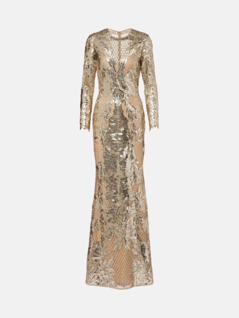 ELIE SAAB Embroidered sequined tulle gown