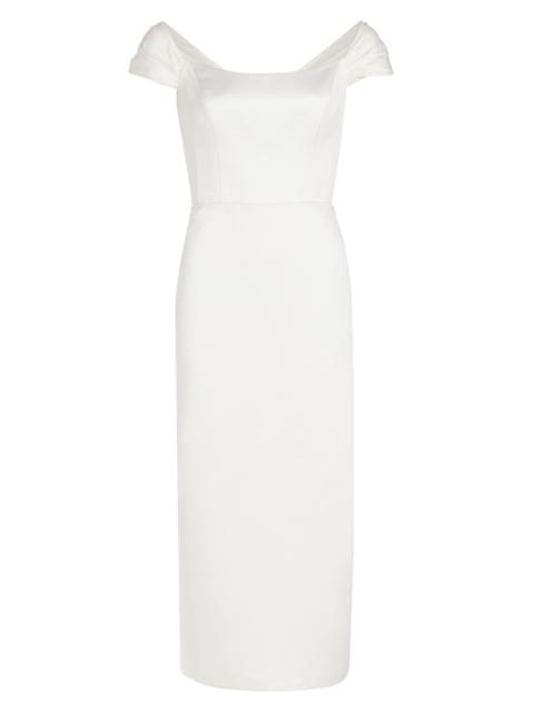 AMSALE Women's Mikado Satin & Taffeta Off-The-Shoulder Bridal Dress - Silk White