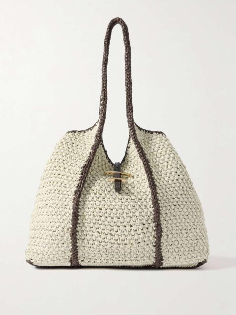 Tod's T Timeless large leather-trimmed crocheted raffia tote