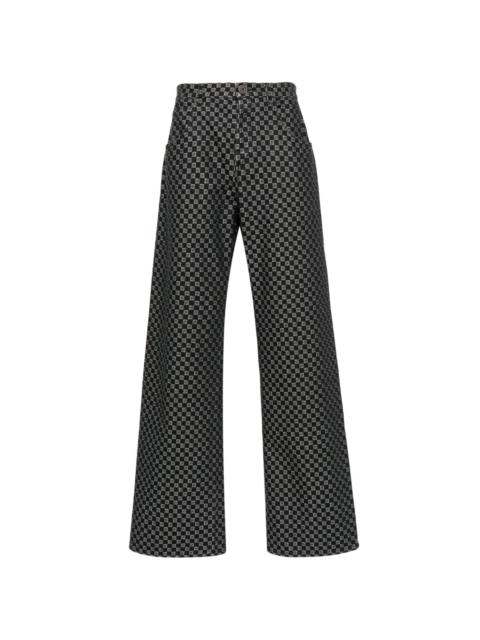 monogram-pattern long-length wide-leg jeans