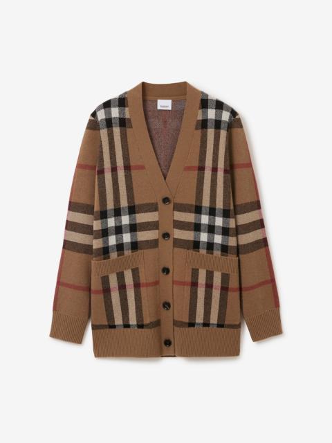 Burberry Check Wool Cashmere Jacquard Oversized Cardigan