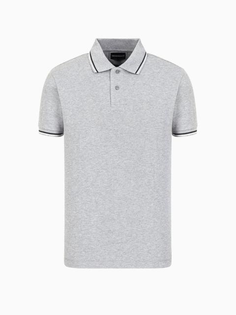 Slim-fit stretch piqué polo shirt with micro eagle