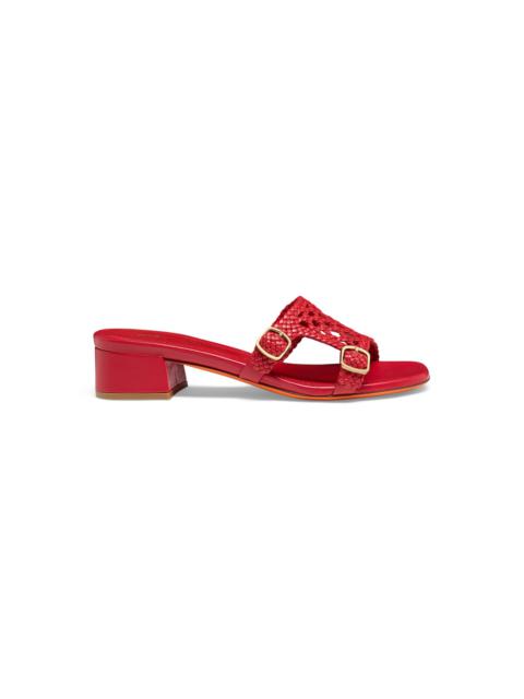 Santoni Women's red woven leather double-buckle Didi slide sandal