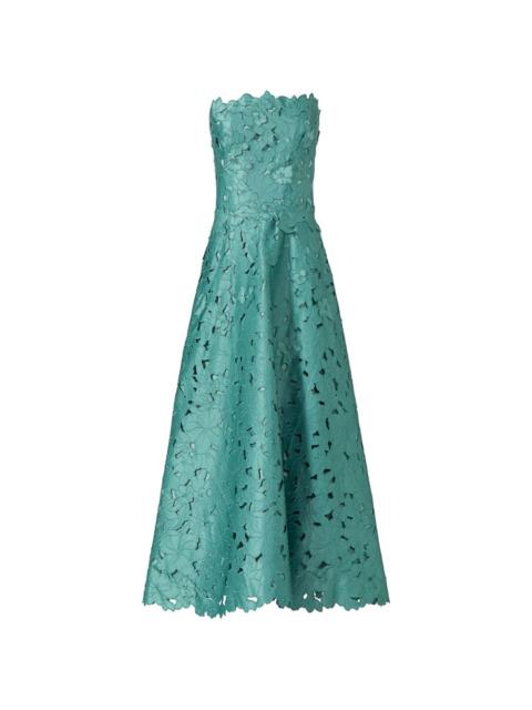 COSTARELLOS Vella floral-cut strapless A-line maxi dress