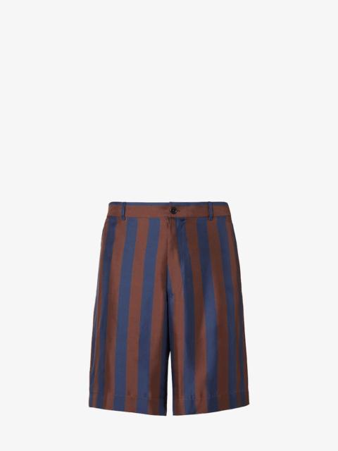 FENDI Bermudas Navy blue and brown Pequin silk shorts