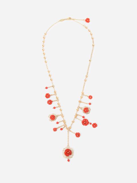 Coral necklace in yellow 18kt gold with coral rose