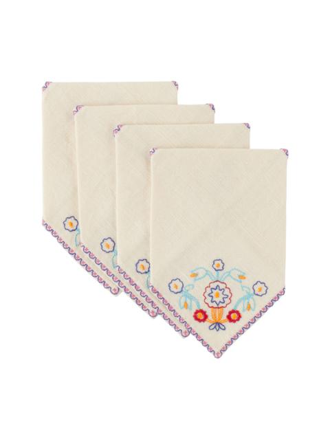 BODE Four-Pack Off-White Garden Party Cocktail Napkins