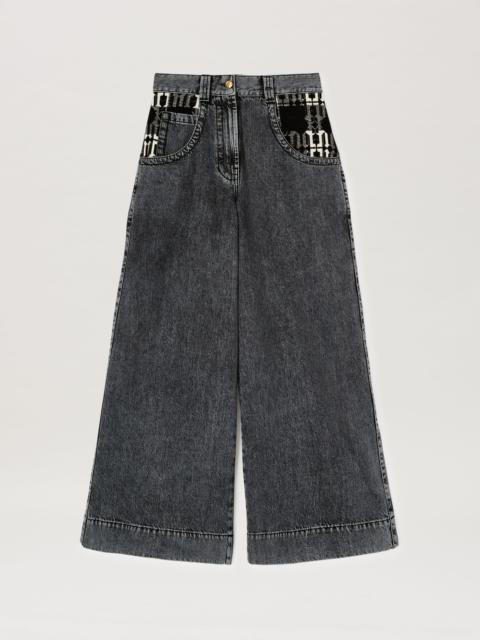 Palm Angels Jeans Wide Leg Monogram checked insert