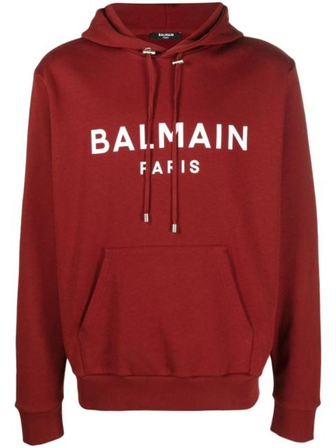 Balmain logo-print drawstring cotton hoodie