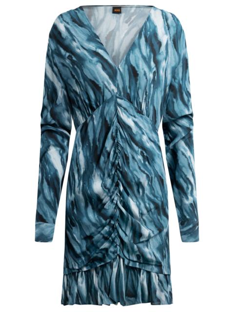 BOSS GATHERED-FRONT DRESS WITH MARBLE-EFFECT PRINT