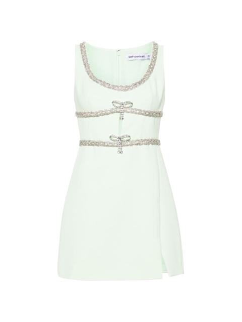 self-portrait crystal-embellished bow mini dress