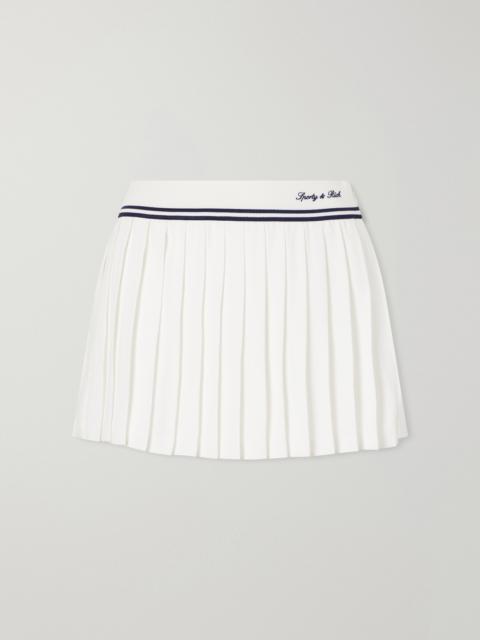 Sporty & Rich Abigail Pleated Embroidered Striped Crepe De Chine Mini Skirt
