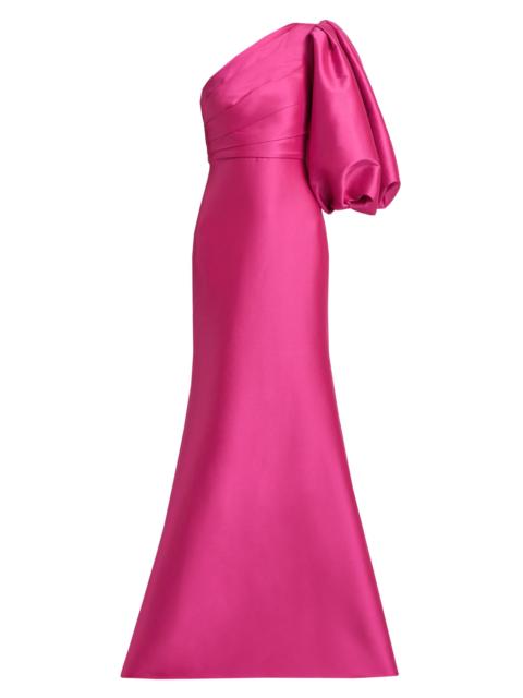 BADGLEY MISCHKA Women's Mikado Twill One-Shoulder Gown - Hot Fuchsia