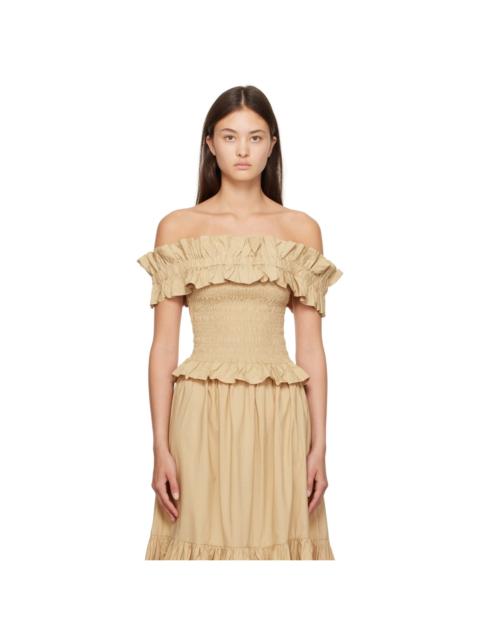 GANNI Beige Smocked T-Shirt